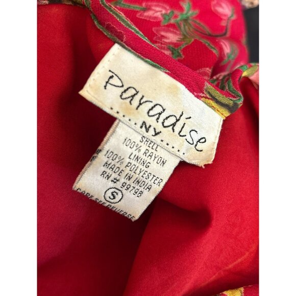 Vintage Y2K Paradise NY Red Beaded Flowy Floral Maxi Sleeveless Dress Small - Picture 6 of 7